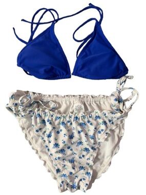 Wild Fable Mix&Match Blue&White Floral Bikini Ruffle/Tie, Top Size L, Bottom XL